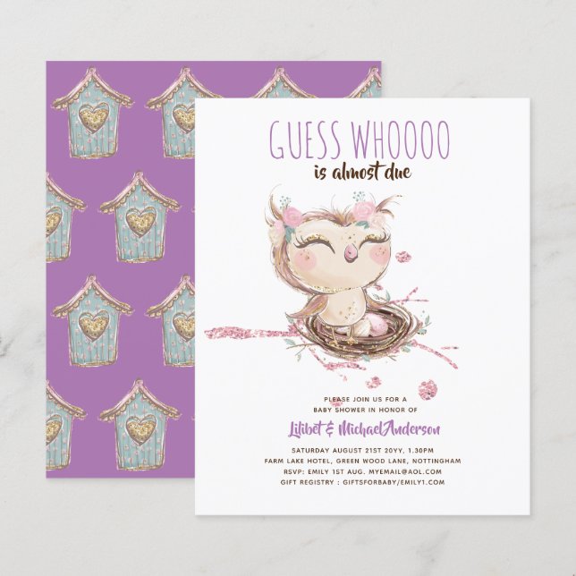 Papier Lilibet Owl Baby Girl Douche (Devant / Derrière)