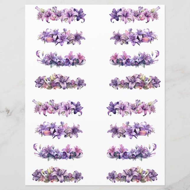 Papier Lilies découpées floues bordure violette (Devant)
