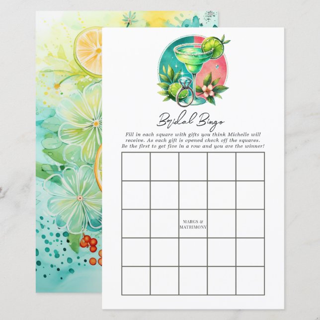 Papier Lime, Corail & Turquoise Margs et Bingo de Mariage (Devant / Derrière)