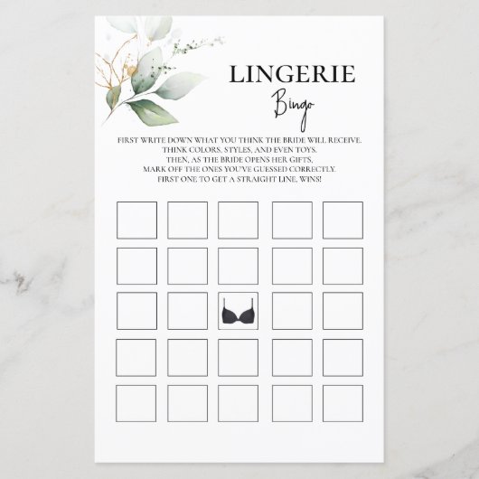 Papier Lingerie de verdure Bingo jeu de douche nuptiale (Devant)