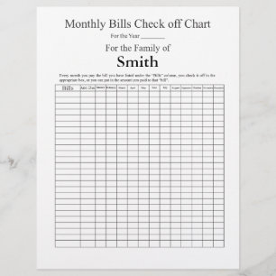 Papier Liste de chèques de factures mensuelles - Plaques