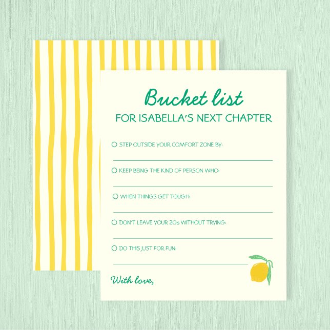 Papier Liste de choses à faire avant de mourir Conseils p (Bucket List Next Chapter Advice Lemon Graduation)