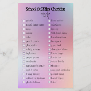 Papier liste de contrôle des fournitures scolaires irdesc