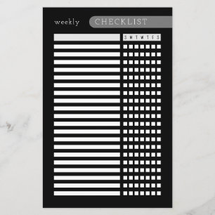 Papier liste de contrôle hebdomadaire noir blanc