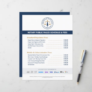 Papier Liste de prix de tarif de notaire mobile personnal