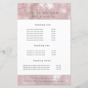 Papier liste de prix du salon d'or rose