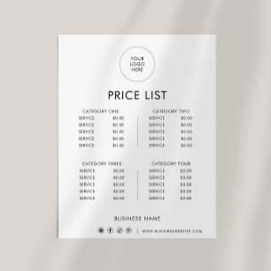 Papier Liste de prix officielle minimaliste noir blanc