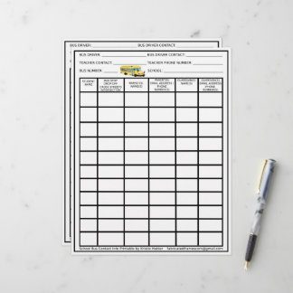 Papier Liste des élèves du conducteur d'autobus scolaire