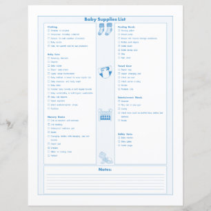 Papier Liste des fournitures pour bébés bleues et suivi d