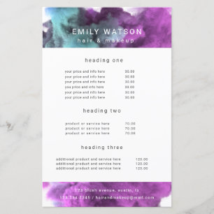 Papier liste des prix de l'effet fumée violette du salon