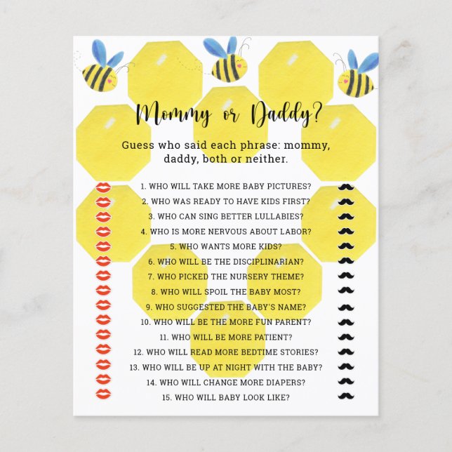 Papier Little Bee - maman ou papa jeu de baby shower (Devant)