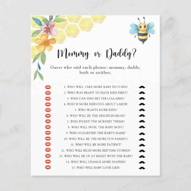 Papier Little Bee - maman ou papa jeu de baby shower (Devant)