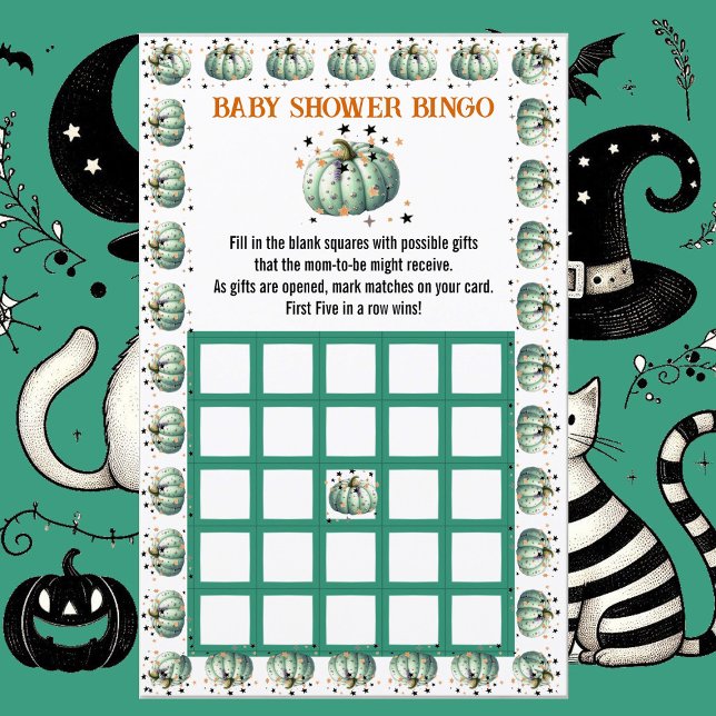 Papier Little BOO Citrouille Baby shower Éffrayant Jeu de (Little BOO Pumpkin Spooky Baby Shower Bingo Game)