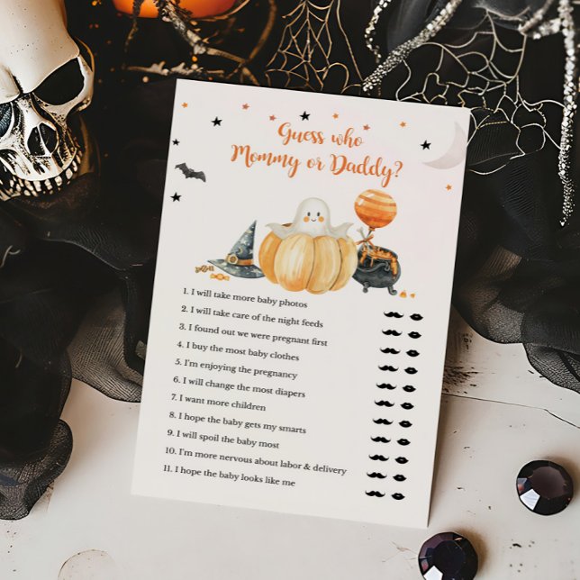 Papier Little Boo Citrouille Devine qui maman ou papa jeu (Pumpkin Halloween Baby Shower Guess who Mommy or Daddy Game)