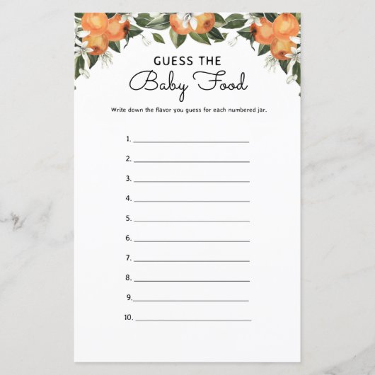 Papier Little Cutie Baby shower Devine The Baby Food Game (Devant)