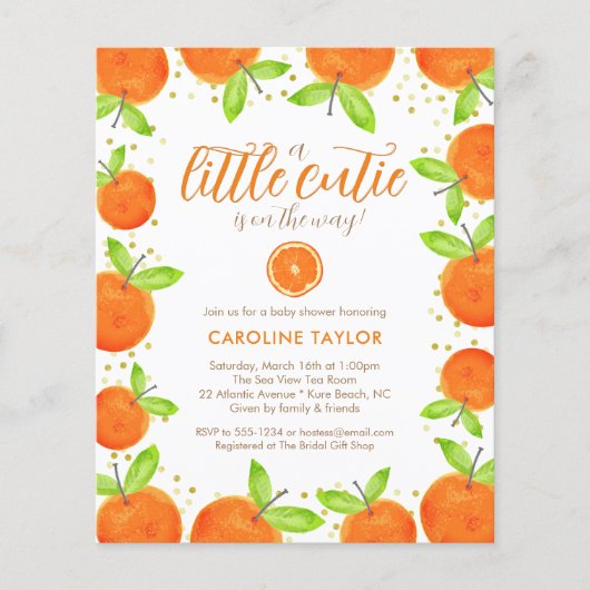 Papier Little Cutie sur le chemin Orange Baby shower Invi (Devant)