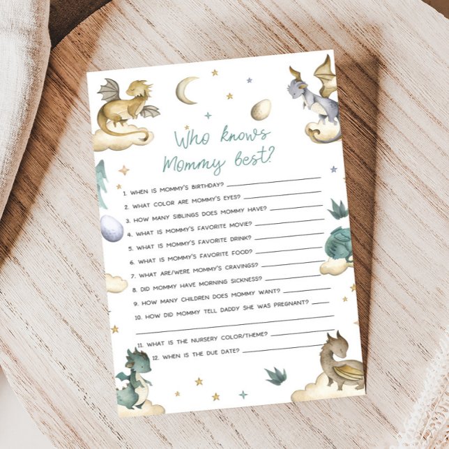 Papier Little Dragon Baby Shower Who Knows Game (Dragon Baby Shower Game)
