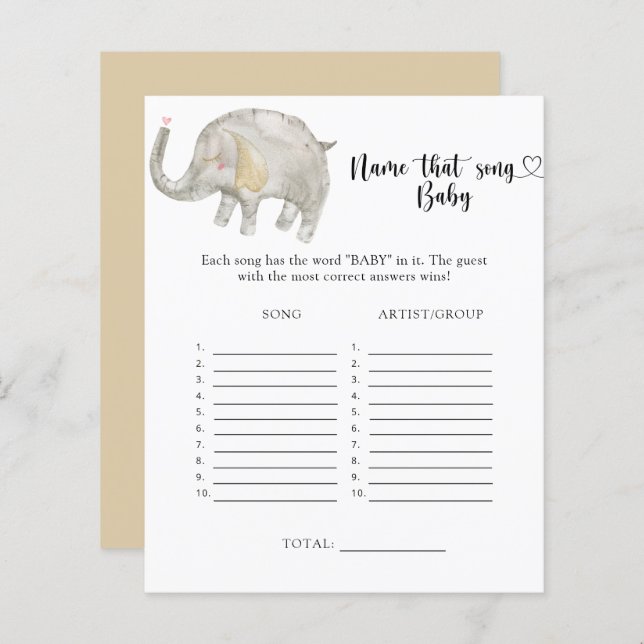 Papier Little Elephant Nom que Baby Song (Devant / Derrière)