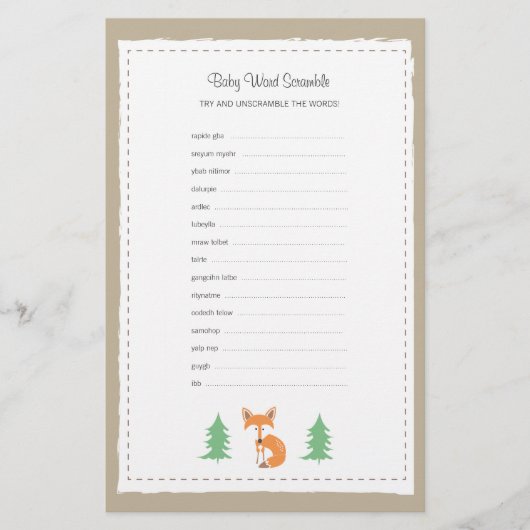 Papier Little Fox Baby Word Scramble Jeu (Devant)