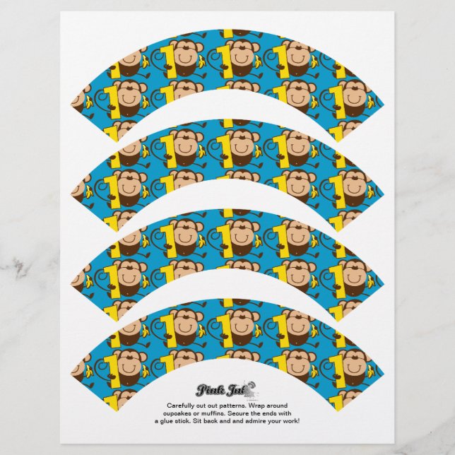 Papier Little Monkey 1er Anniversaire Garçon Cupcake Wrap (Devant)