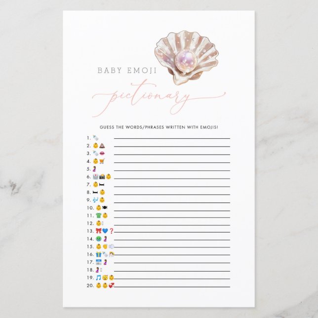 Papier Little Pearl Emoji Pictionary Baby shower jeu (Devant)