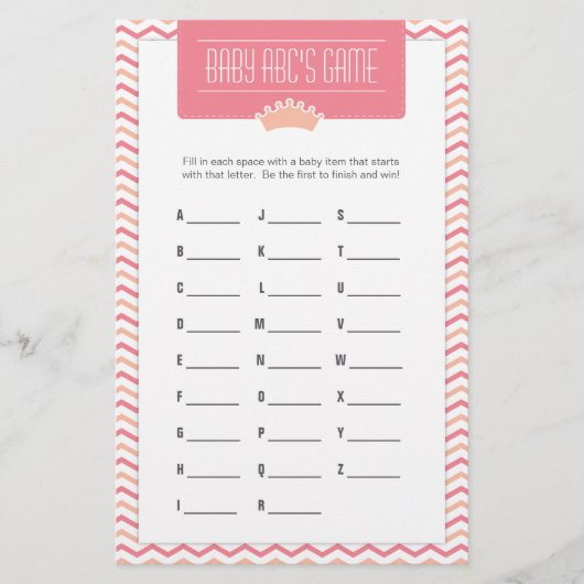 Papier Little Princess Baby shower ABC jeu (Devant)