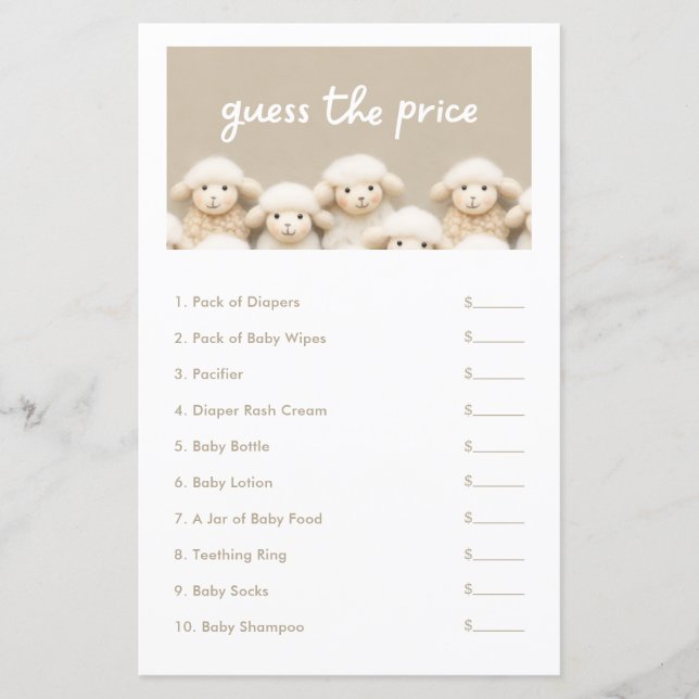 Papier Little Sheep Devine le jeu du Baby shower des prix (Devant)