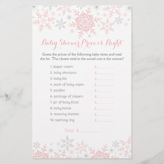 Papier Little Snowflake Baby shower Devinez Prix Jeu (Devant)