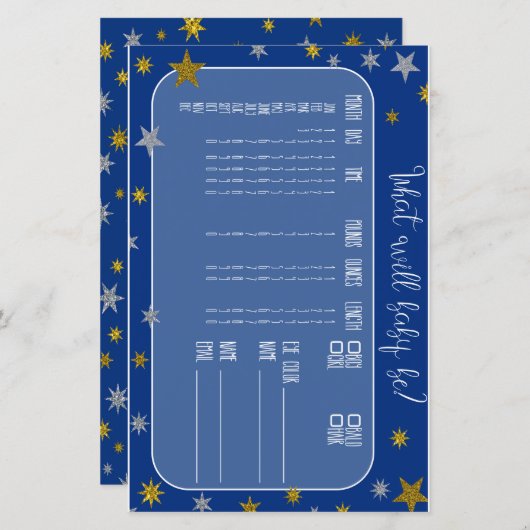 Papier Little Star Baby Predictor Baby shower Jeu (Devant / Derrière)