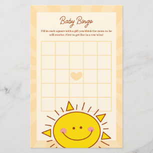 Papier Little Sunshine Boy Baby shower Bingo Jeu