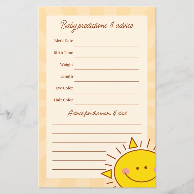 Papier Little Sunshine Boy Baby shower Devinant Jeu (Devant)
