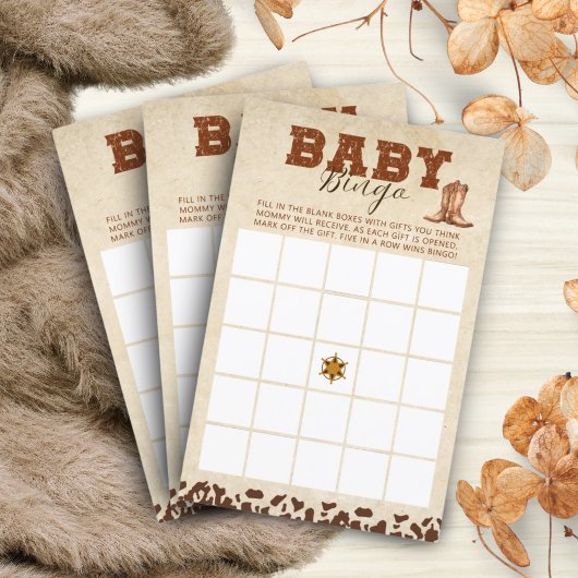 Papier Little Western Cowboy Baby shower Jeu de Bingo