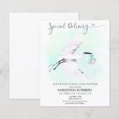 Papier Livraison spéciale Baby shower de cigogne d'aquare (Devant / Derrière)