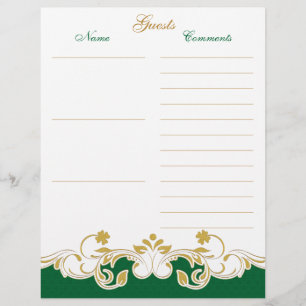 Papier Livre d'or blanc vert Scrolls Livre d'or
