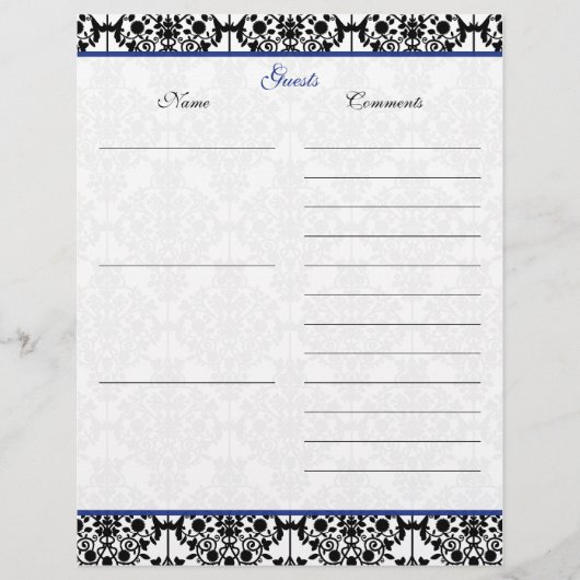 Papier livre d'or bleu, blanc, noir Damask Linen (Devant)