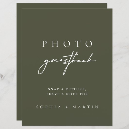 Papier Livre d'or de signatures photo vert sauge foncé mo (Devant / Derrière)