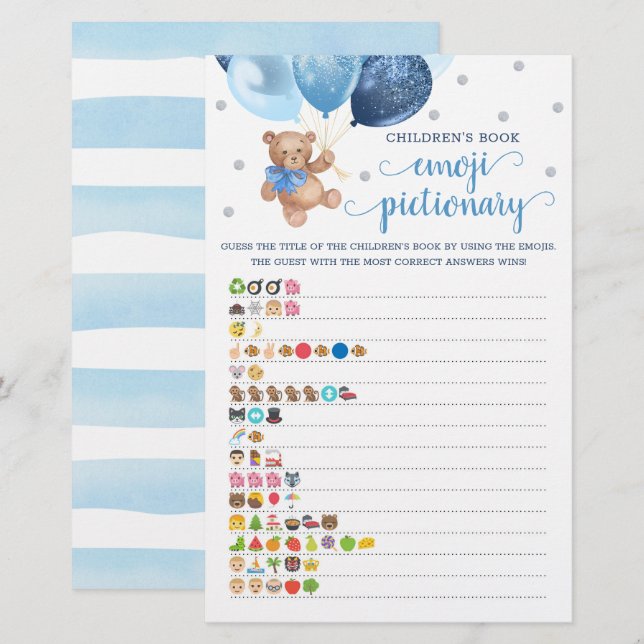 Papier Livre pour enfants Emoji Pictionary Jeu Teddy Bear (Devant / Derrière)