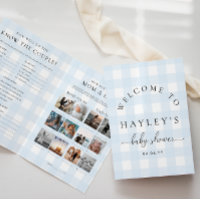 Livret de jeu de Baby shower En vichy bleu
