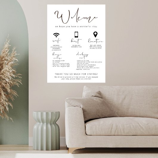 Papier Location de vacances Affiche de bienvenue Informat