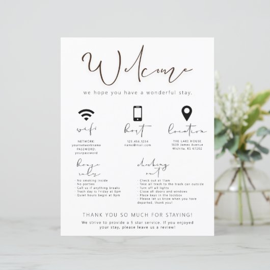 Papier Location de vacances Affiche de bienvenue Informat (Debout devant)