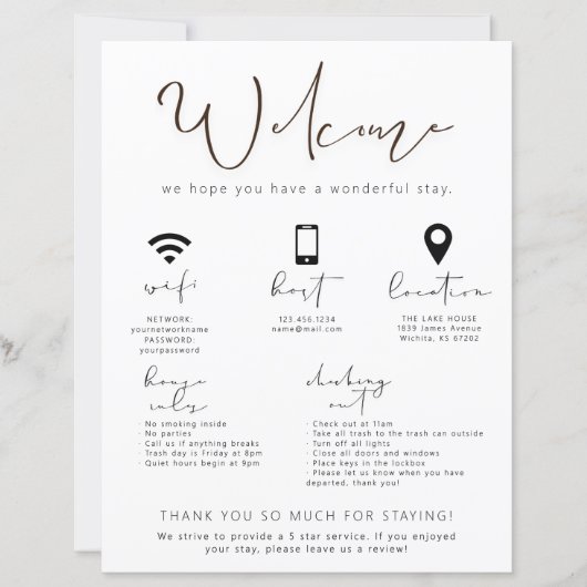 Papier Location de vacances Affiche de bienvenue Informat (Devant)