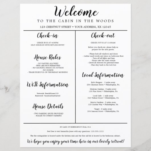 Papier Location de vacances Guide de bienvenue Règles de  (Devant)