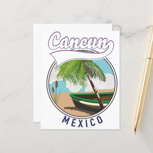 Papier logo de voyage à la plage de Cancun au Mexique (Devant/Arrière en situation)