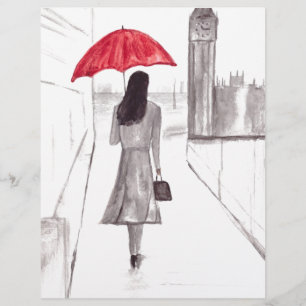 Papier London fille avec parapluie rouge