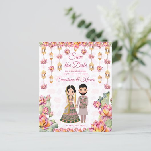 Papier Lotus lanterns Mariage indien enregistrer la date  (Debout devant)