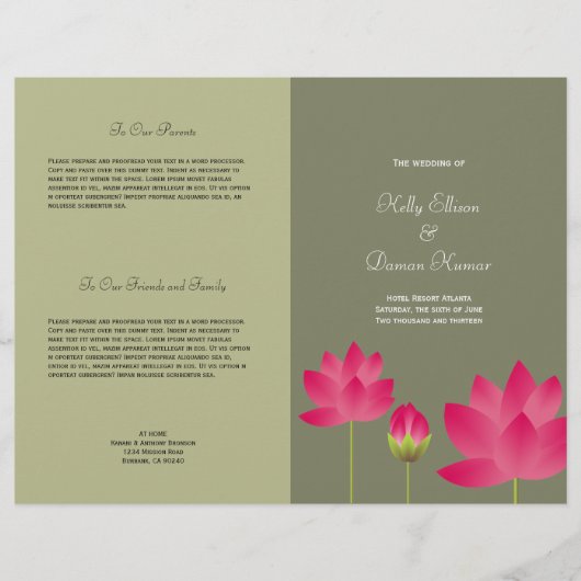Papier Lotus rose rouge fleur moderne mariage vert (Devant)