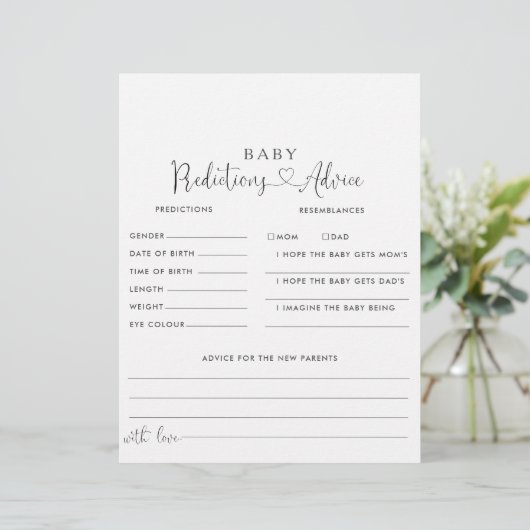 Papier Love Fancy Script Baby Predictions & Conseils Cart (Debout devant)