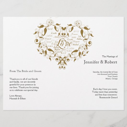 Papier Love in Any Language in Gold Wedding Program (Devant)
