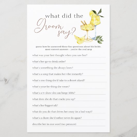 Papier Love Limoncello Cocktail Fête des mariées Jeu (Devant)