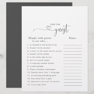 Papier Love Script Fête des mariées Trouver le jeu invité